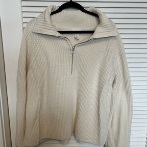 Women’s Cream Half-Zip Ribbed Knit Sweater